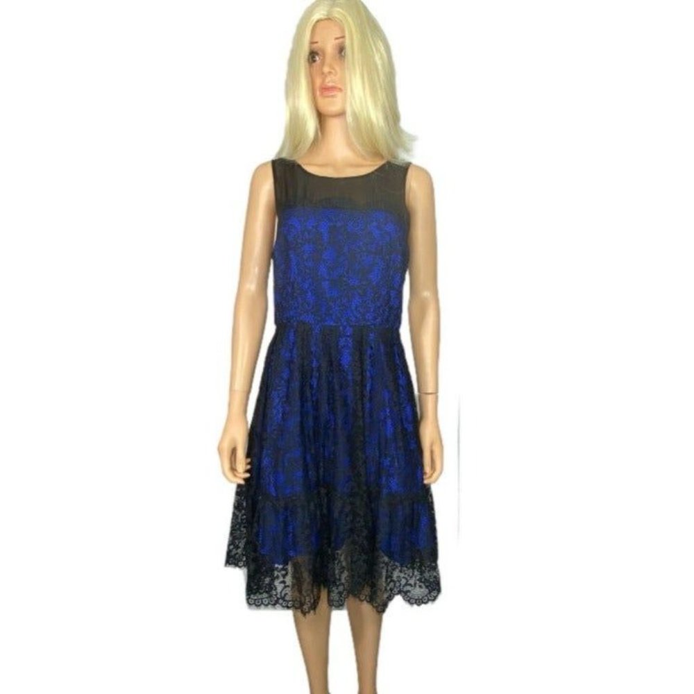 NWT Anthropologie Moulinette Soeurs Size 8 Blue Black Lace Party Dress $178 - Picture 2 of 12